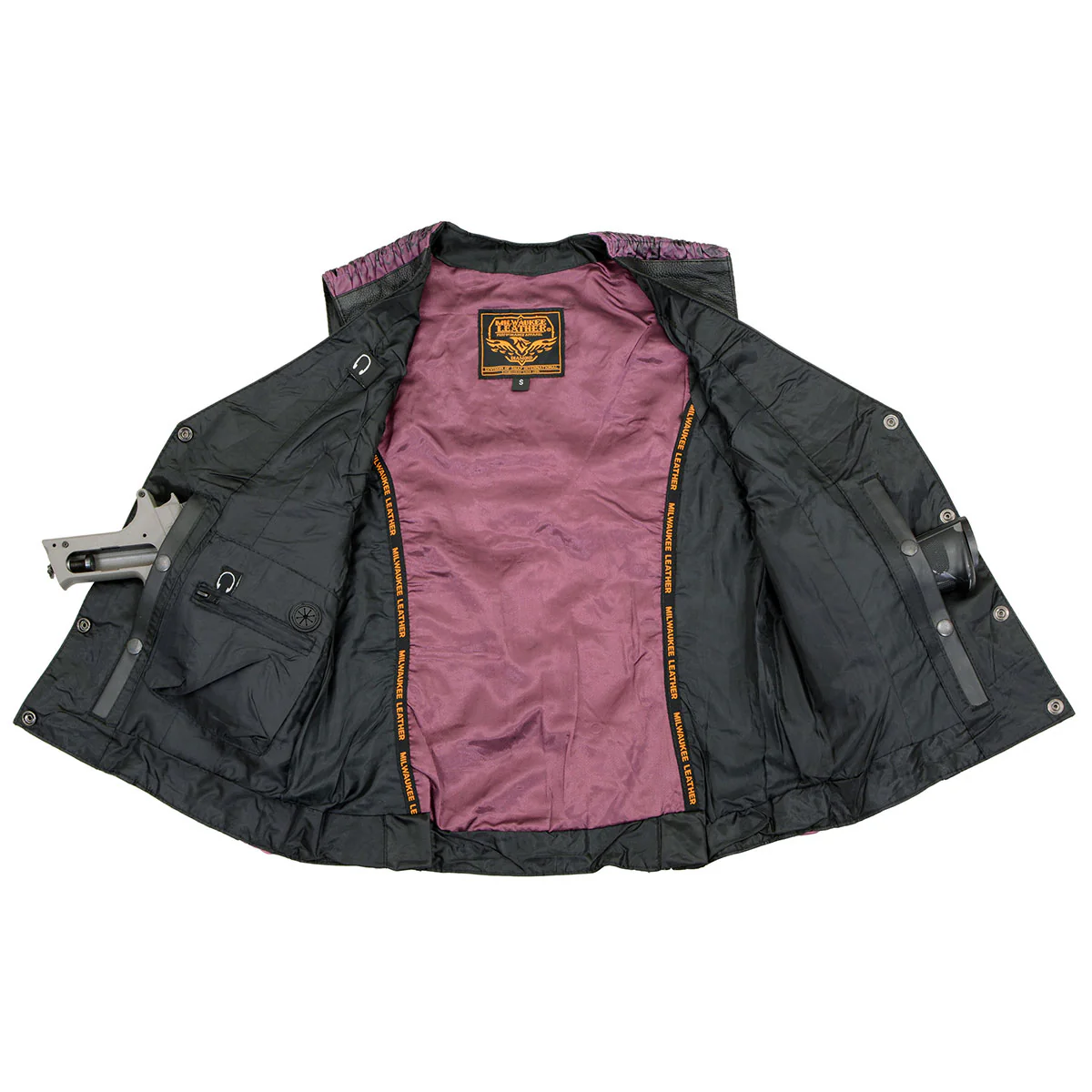 Milwaukee Leather MLL4570 Women's Studded Phoenix Black/Purple Leather Motorcycle Vest w/ Embroidery Art - Image 4