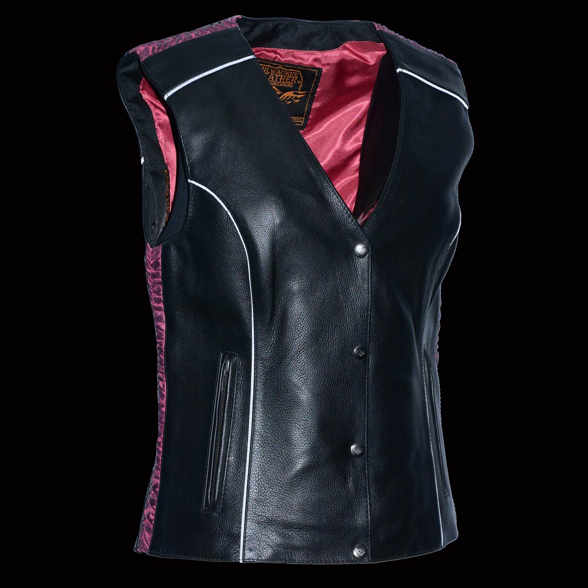 Milwaukee Leather MLL4570 Women's Studded Phoenix Black/Purple Leather Motorcycle Vest w/ Embroidery Art - Image 5