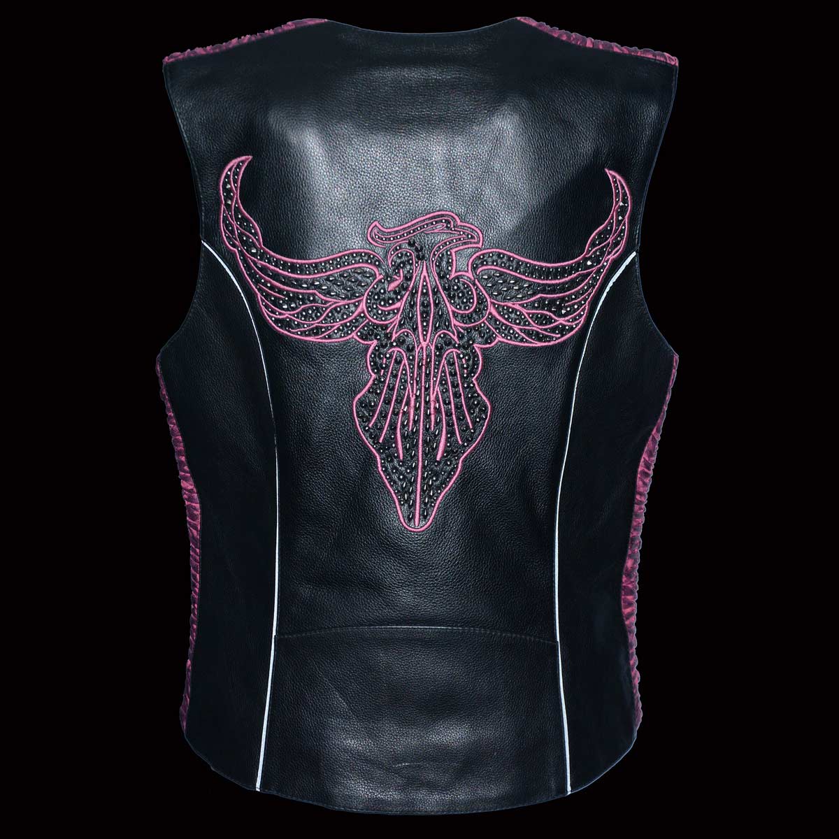 Milwaukee Leather MLL4570 Women's Studded Phoenix Black/Purple Leather Motorcycle Vest w/ Embroidery Art - Image 6