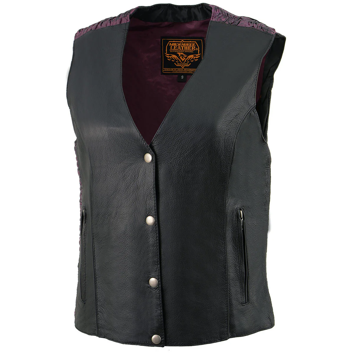 Milwaukee Leather MLL4570 Women's Studded Phoenix Black/Purple Leather Motorcycle Vest w/ Embroidery Art - Image 7