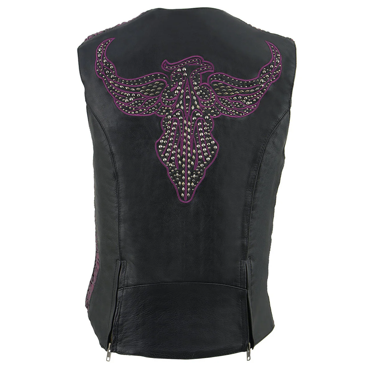 Milwaukee Leather MLL4570 Women's Studded Phoenix Black/Purple Leather Motorcycle Vest w/ Embroidery Art - Image 8