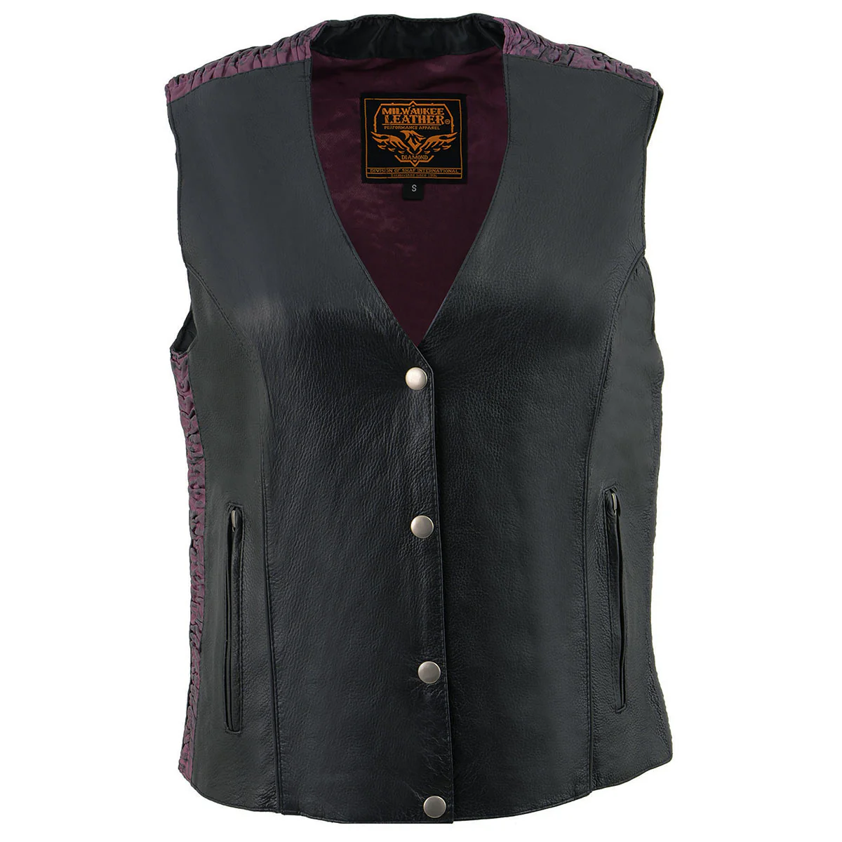 Milwaukee Leather MLL4570 Women's Studded Phoenix Black/Purple Leather Motorcycle Vest w/ Embroidery Art - Image 9