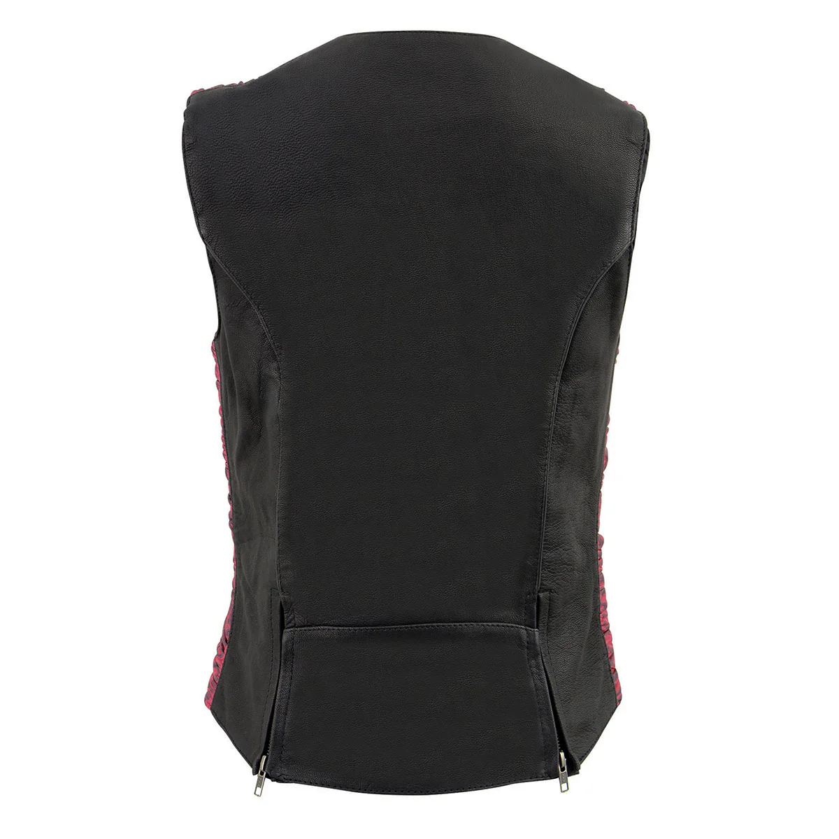 Milwaukee Leather MLL4571 Women's Black and Pink Lightweight Motorcycle Leather Vest w/ Crinkled Leather Design - Image 2