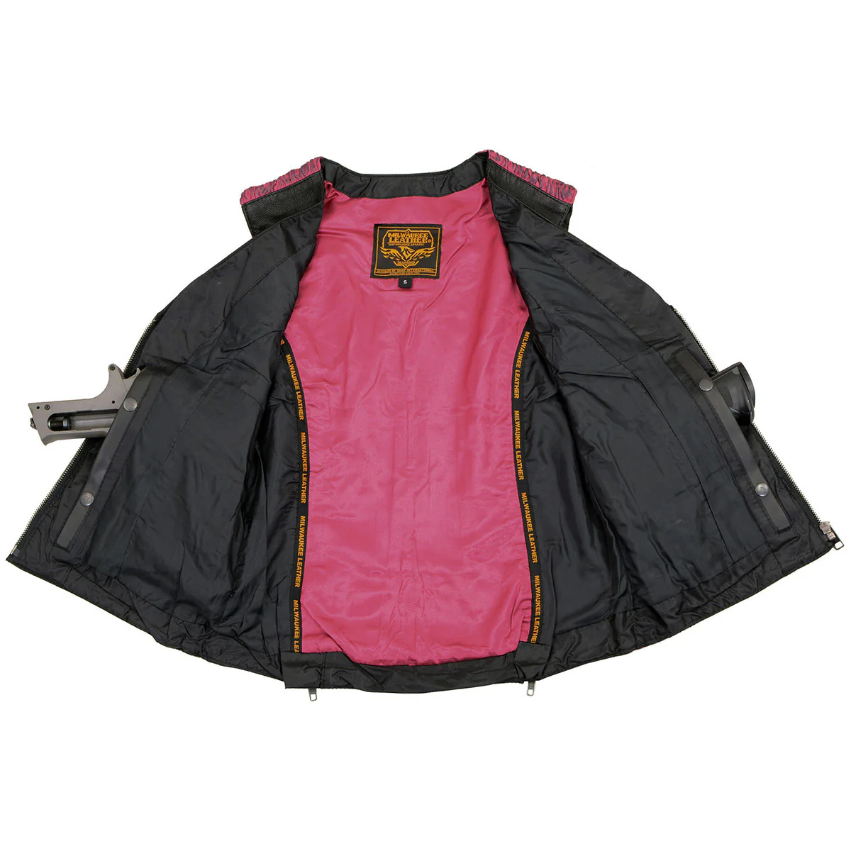 Milwaukee Leather MLL4571 Women's Black and Pink Lightweight Motorcycle Leather Vest w/ Crinkled Leather Design - Image 4