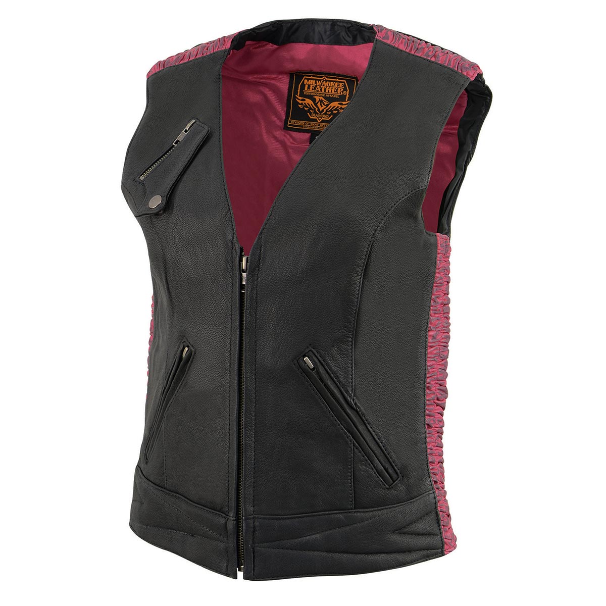 Milwaukee Leather MLL4571 Women's Black and Pink Lightweight Motorcycle Leather Vest w/ Crinkled Leather Design - Image 6