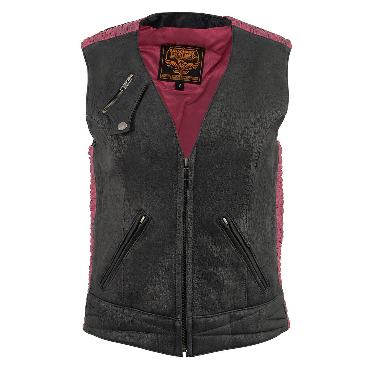 Milwaukee Leather MLL4571 Women's Black and Pink Lightweight Motorcycle Leather Vest w/ Crinkled Leather Design - Image 8