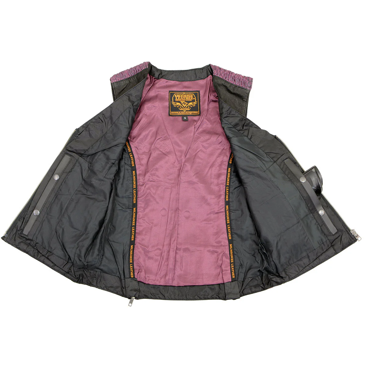 Milwaukee Leather MLL4571 Women's Black and Pink Lightweight Motorcycle Leather Vest w/ Crinkled Leather Design - Image 4
