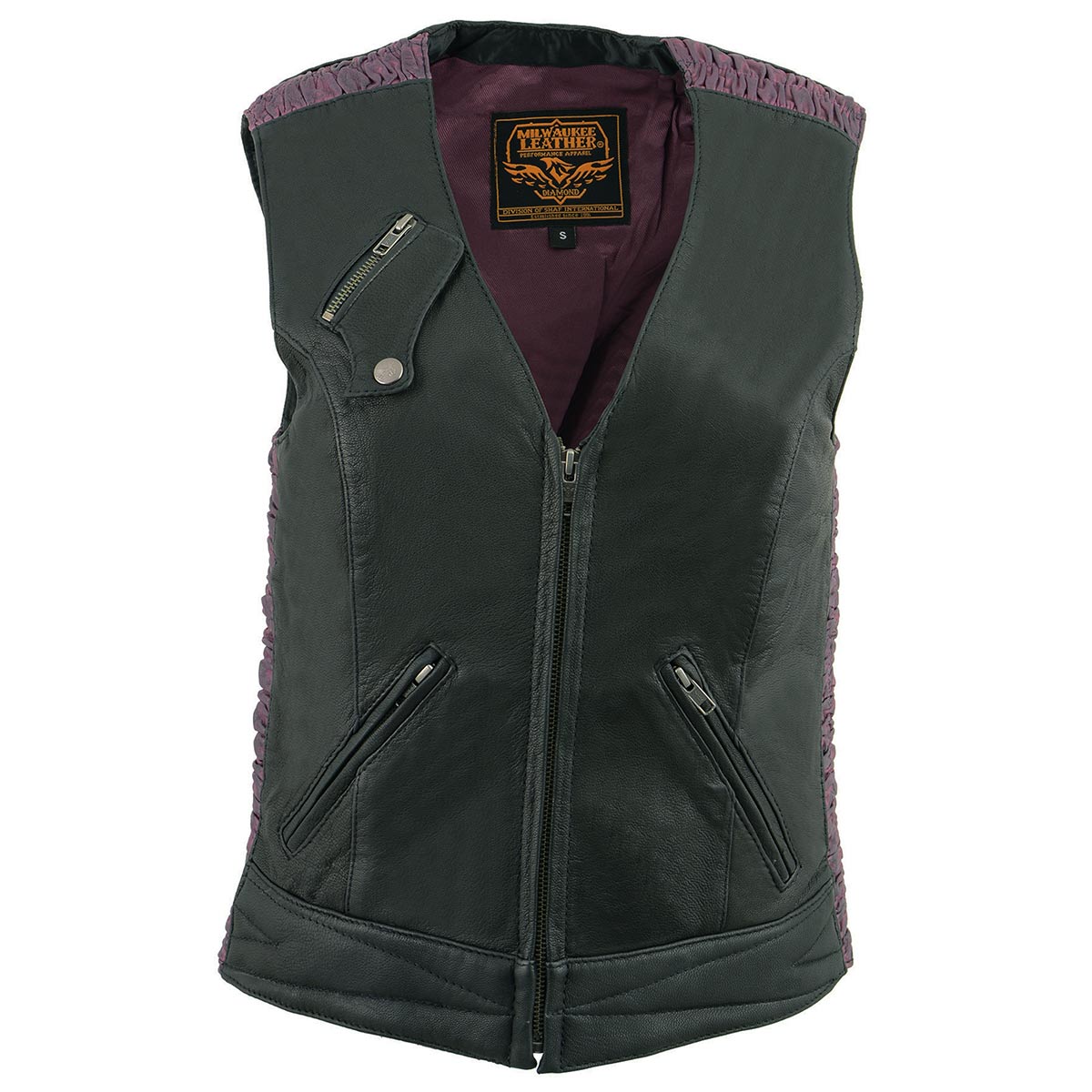 Milwaukee Leather MLL4571 Women's Black and Pink Lightweight Motorcycle Leather Vest w/ Crinkled Leather Design - Image 6