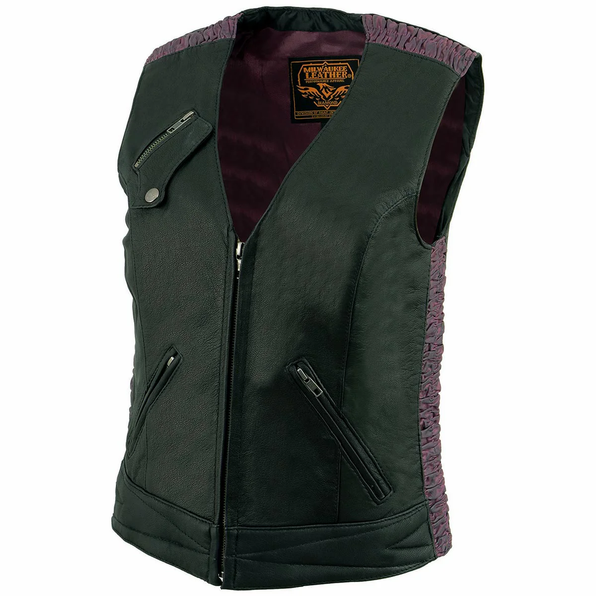 Milwaukee Leather MLL4571 Women's Black and Pink Lightweight Motorcycle Leather Vest w/ Crinkled Leather Design - Image 8