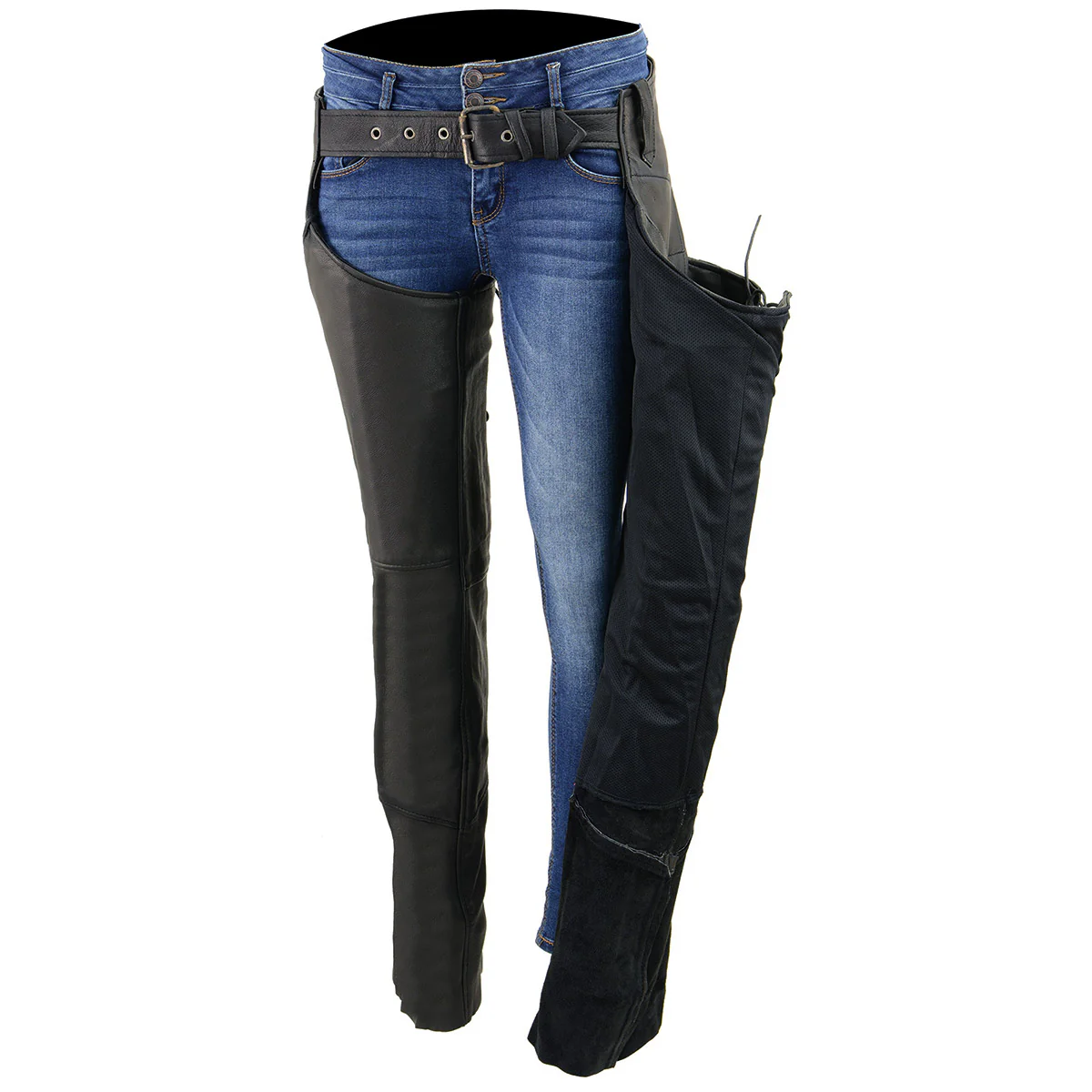 Milwaukee Leather Chaps for Women Black Lightweight Goat Skin- Crinkled Stripes Reflective Motorcycle Chap- MLL6501 - Image 5