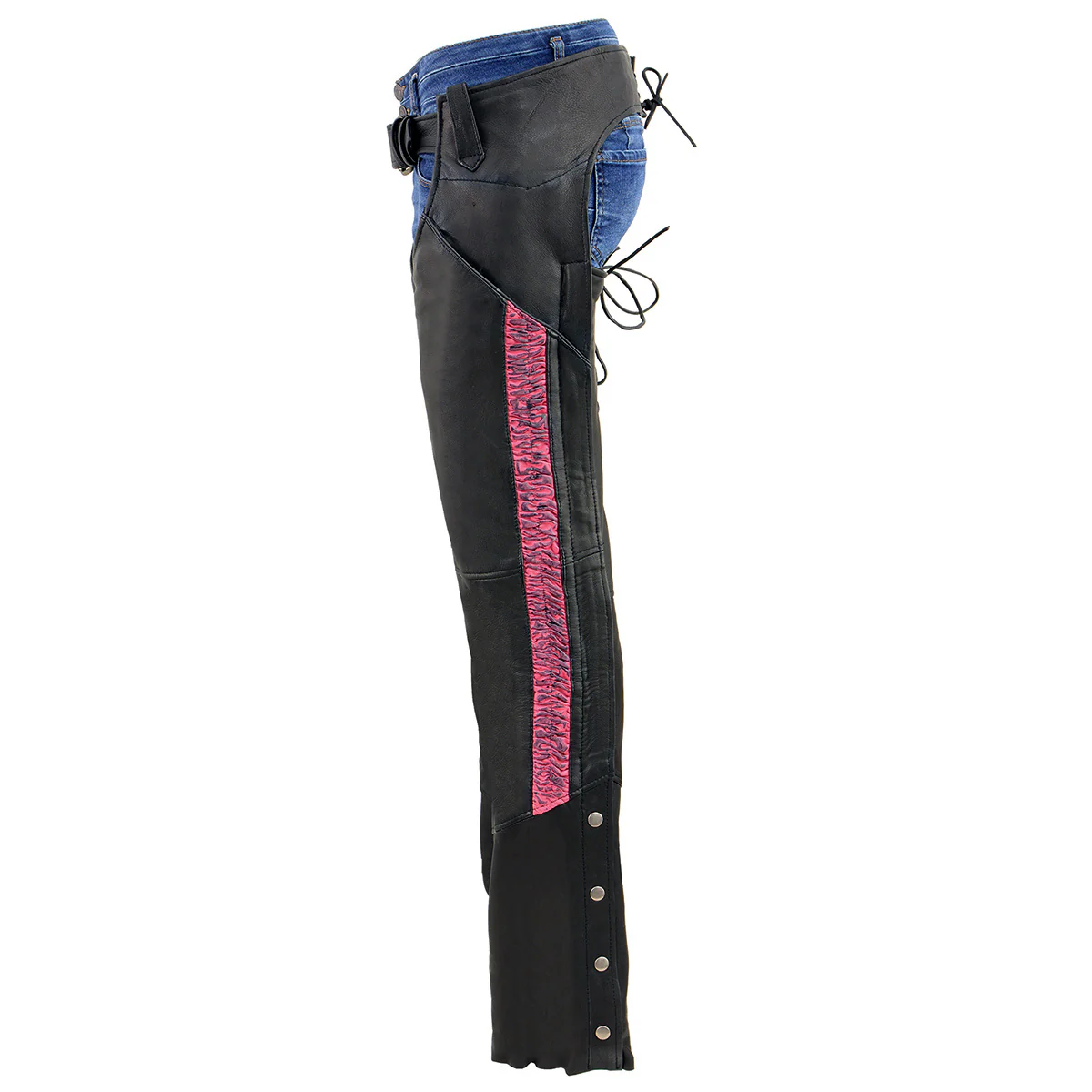 Milwaukee Leather Chaps for Women Black Lightweight Goat Skin- Crinkled Stripes Reflective Motorcycle Chap- MLL6501 - Image 6