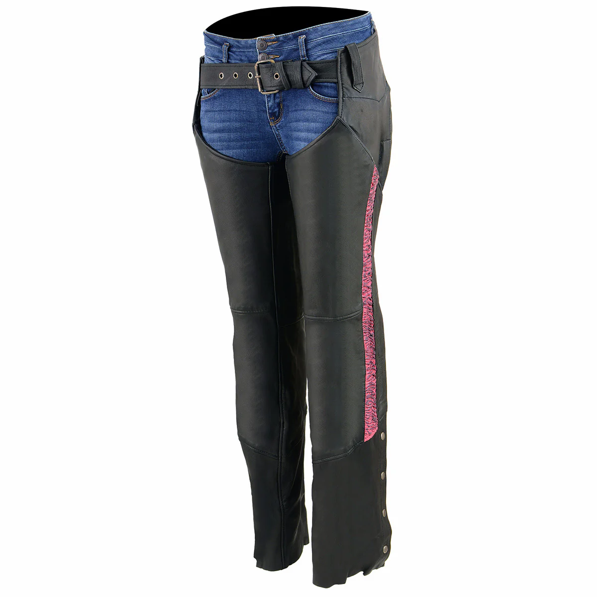 Milwaukee Leather Chaps for Women Black Lightweight Goat Skin- Crinkled Stripes Reflective Motorcycle Chap- MLL6501 - Image 8