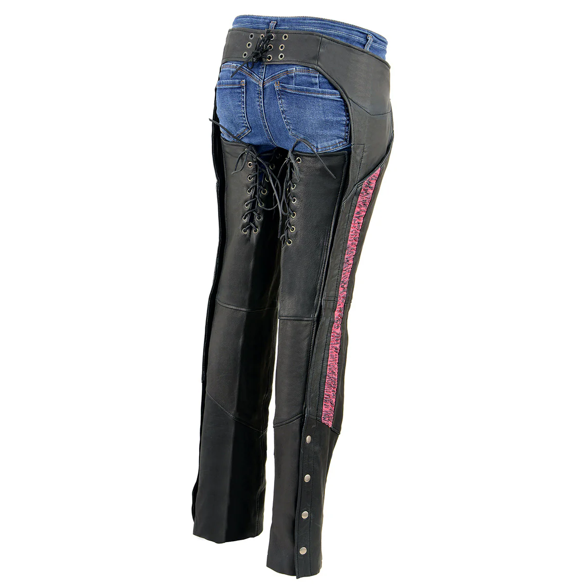 Milwaukee Leather Chaps for Women Black Lightweight Goat Skin- Crinkled Stripes Reflective Motorcycle Chap- MLL6501 - Image 9