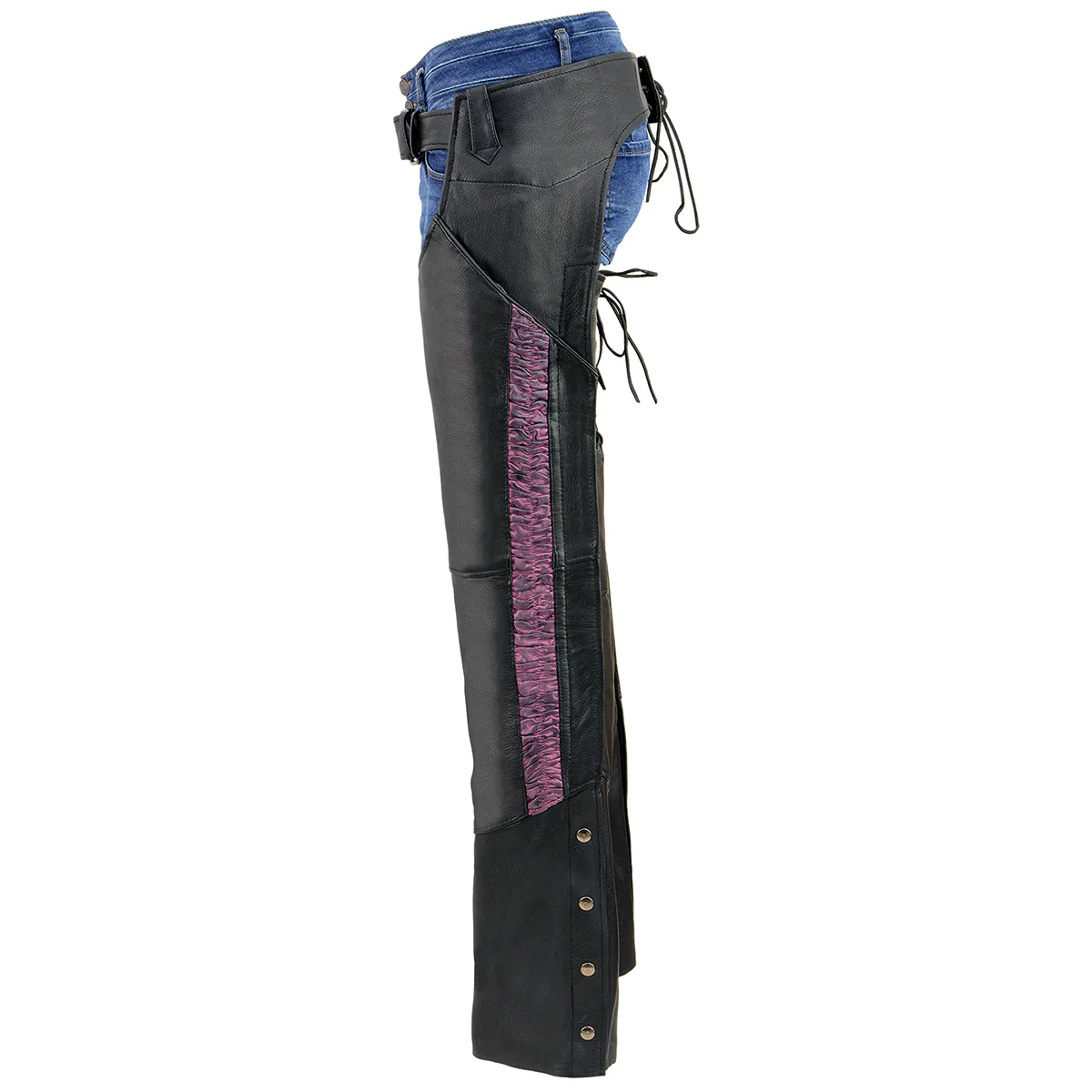 Milwaukee Leather Chaps for Women Black Lightweight Goat Skin- Crinkled Stripes Reflective Motorcycle Chap- MLL6501 - Image 6