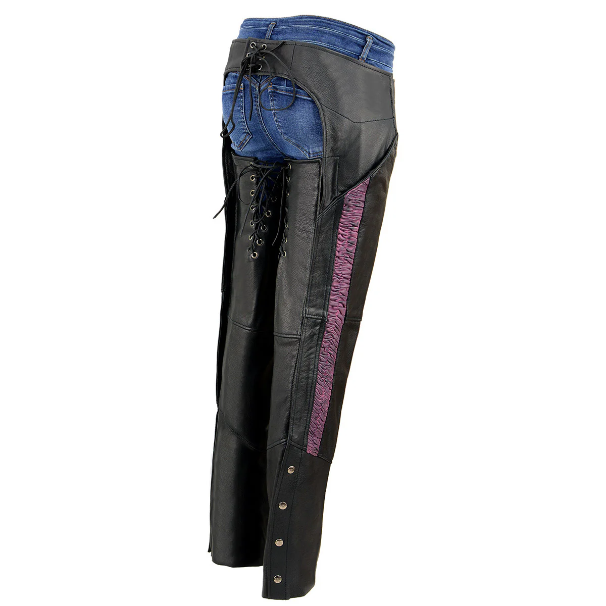 Milwaukee Leather Chaps for Women Black Lightweight Goat Skin- Crinkled Stripes Reflective Motorcycle Chap- MLL6501 - Image 8