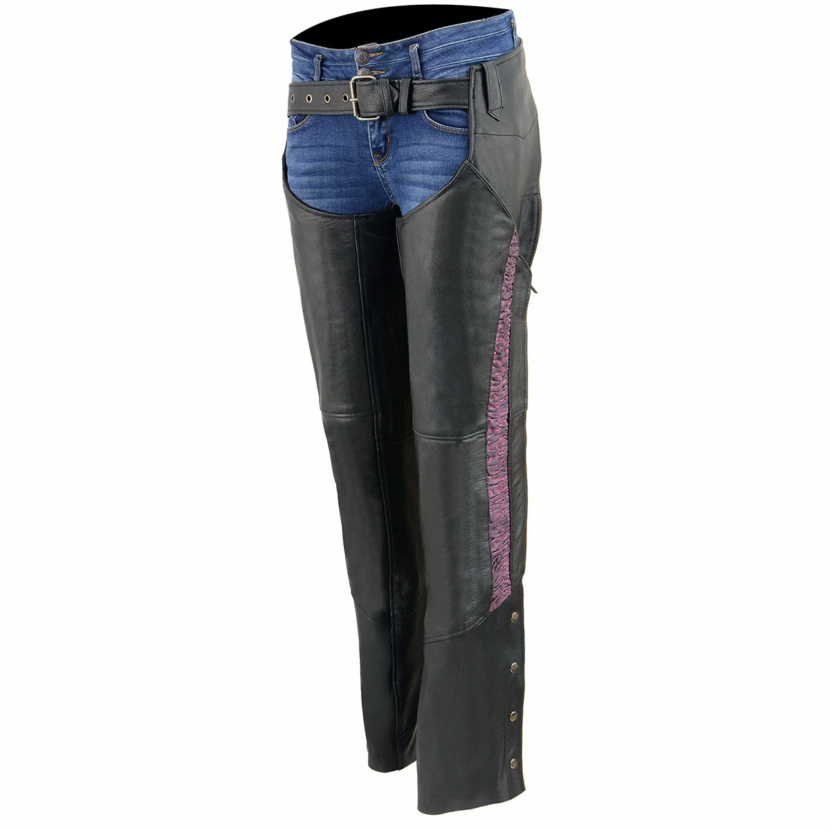 Milwaukee Leather Chaps for Women Black Lightweight Goat Skin- Crinkled Stripes Reflective Motorcycle Chap- MLL6501 - Image 9