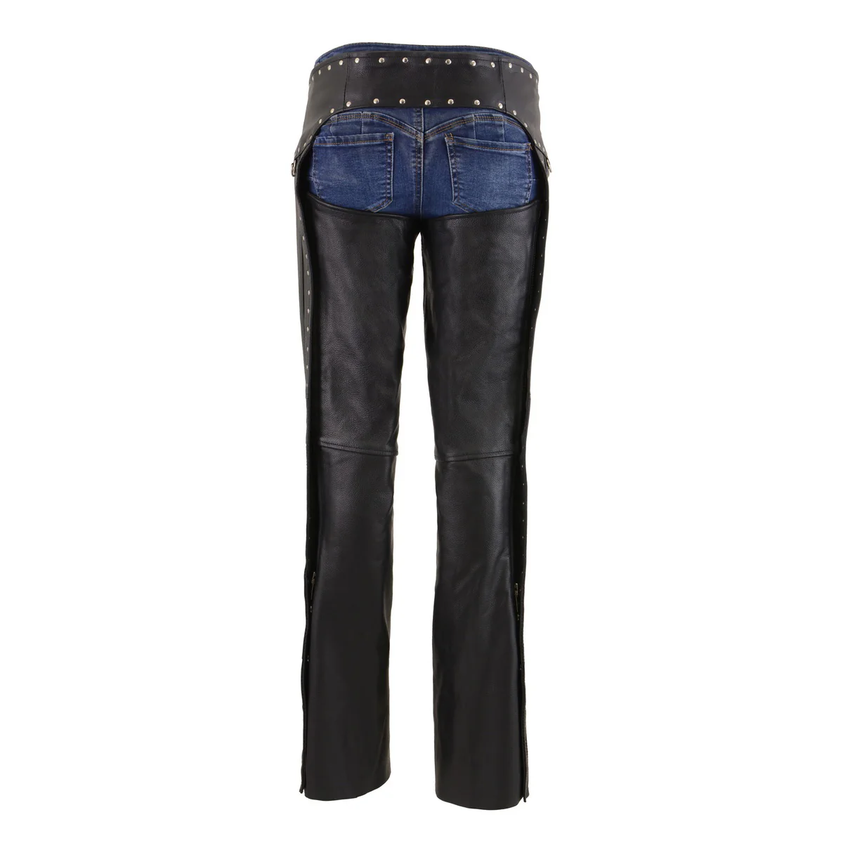 Milwaukee Leather MLL6503 Women's Black Classic Leather Motorcycle Rider Chaps w/ Riveted Design - Image 2