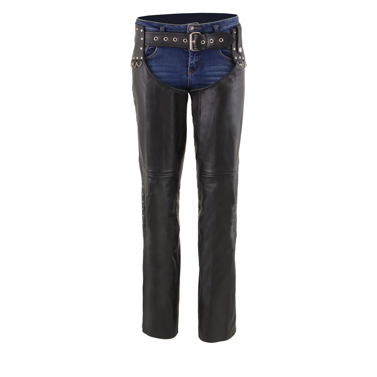 Milwaukee Leather MLL6503 Women's Black Classic Leather Motorcycle Rider Chaps w/ Riveted Design - Image 4