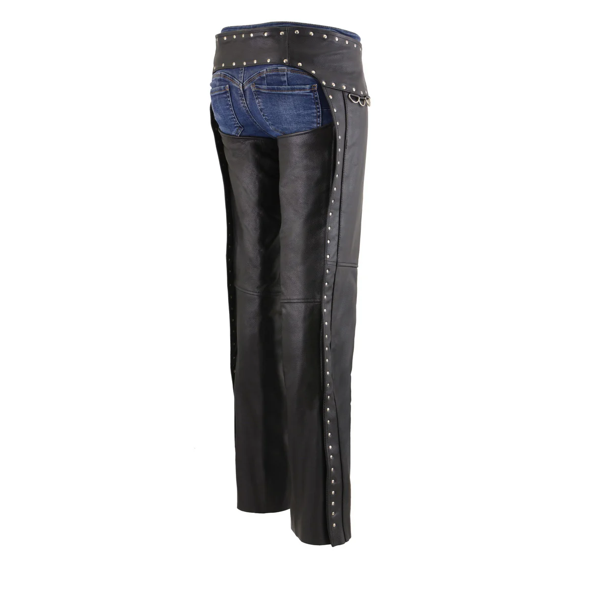 Milwaukee Leather MLL6503 Women's Black Classic Leather Motorcycle Rider Chaps w/ Riveted Design - Image 5