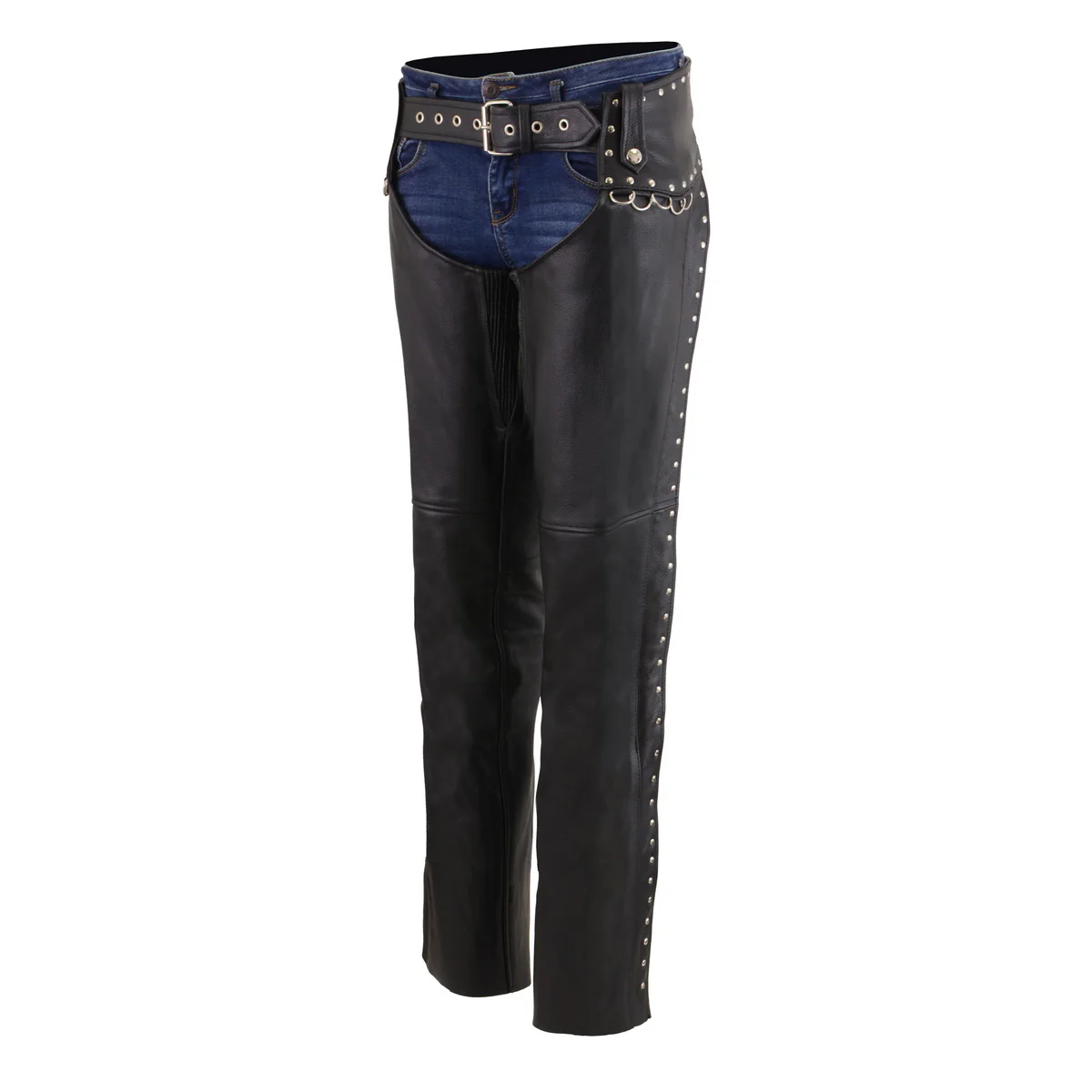 Milwaukee Leather MLL6503 Women's Black Classic Leather Motorcycle Rider Chaps w/ Riveted Design - Image 6