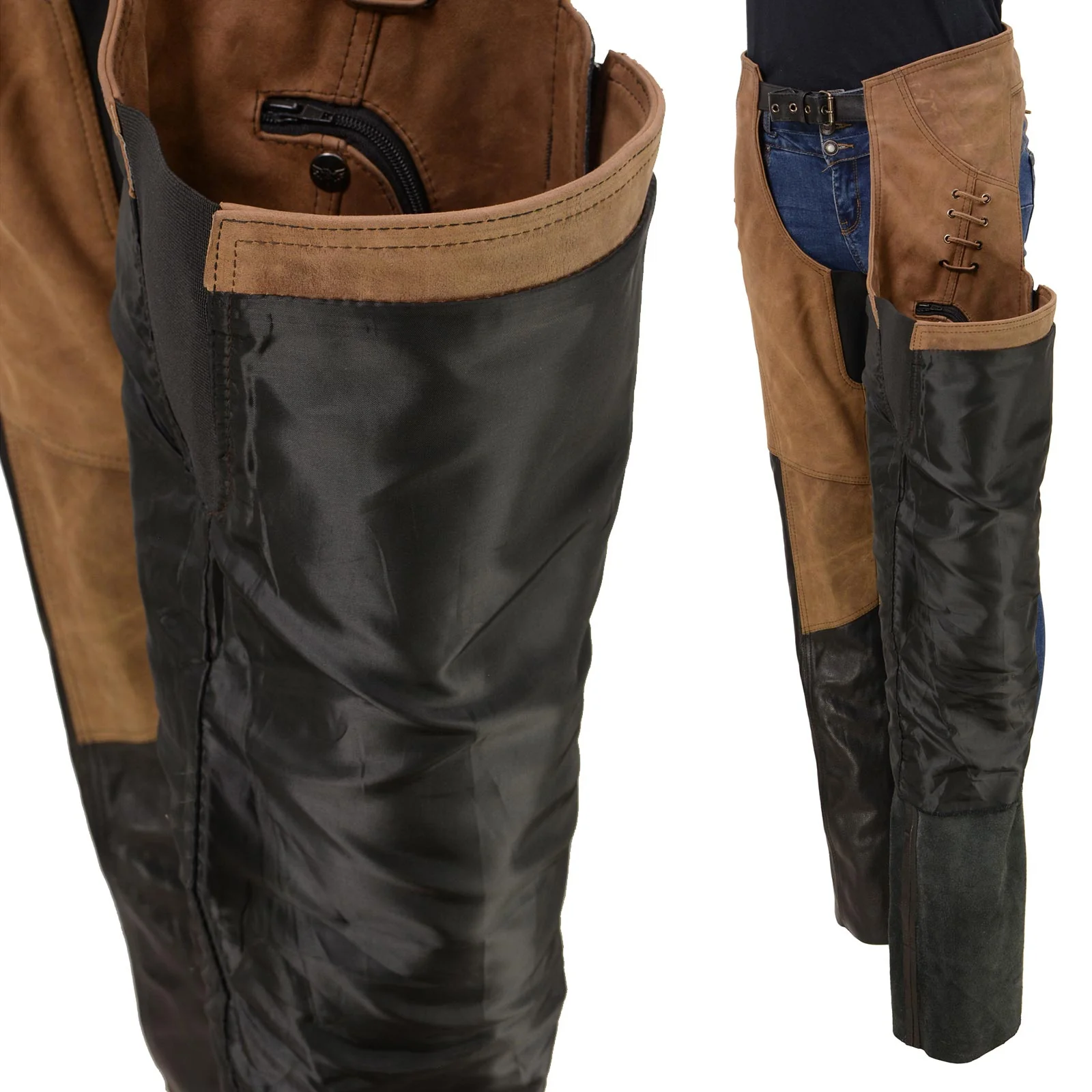 Milwaukee Leather MLL6504 Women's 2-Tone Beige with Black Motorcycle Leather Riding Chaps - Image 4