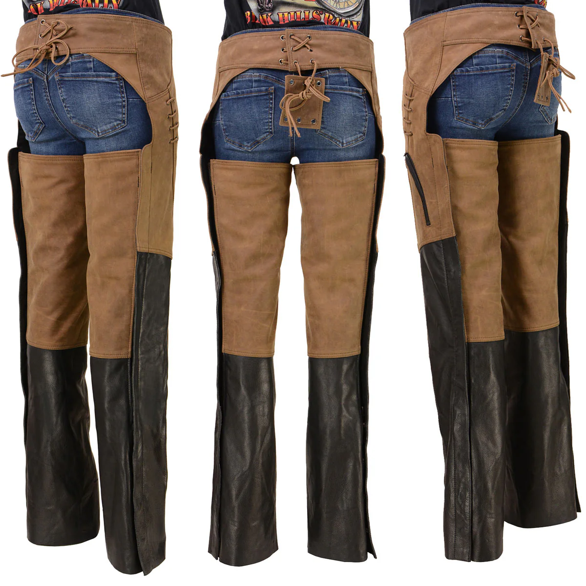 Milwaukee Leather MLL6504 Women's 2-Tone Beige with Black Motorcycle Leather Riding Chaps - Image 5