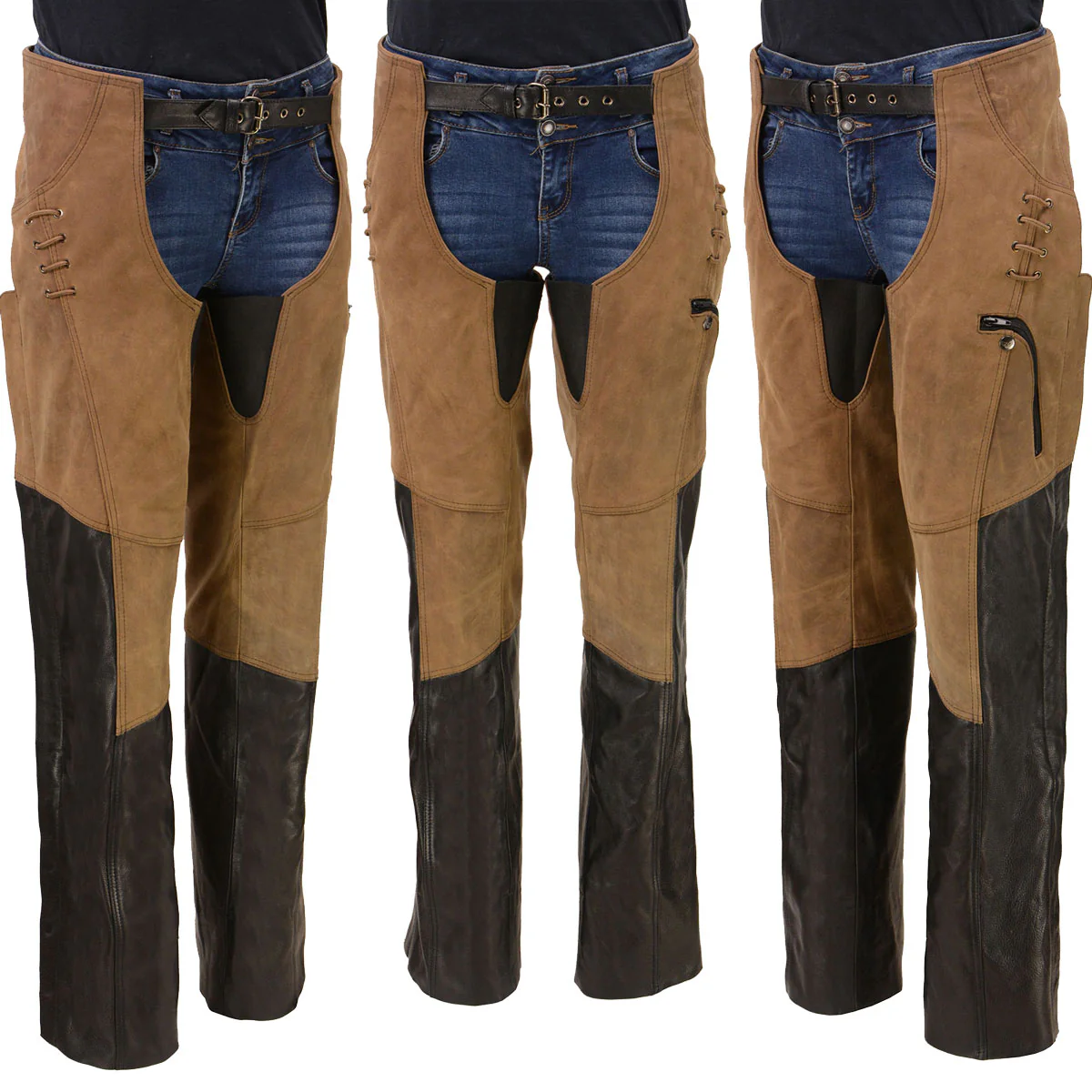 Milwaukee Leather MLL6504 Women's 2-Tone Beige with Black Motorcycle Leather Riding Chaps - Image 6