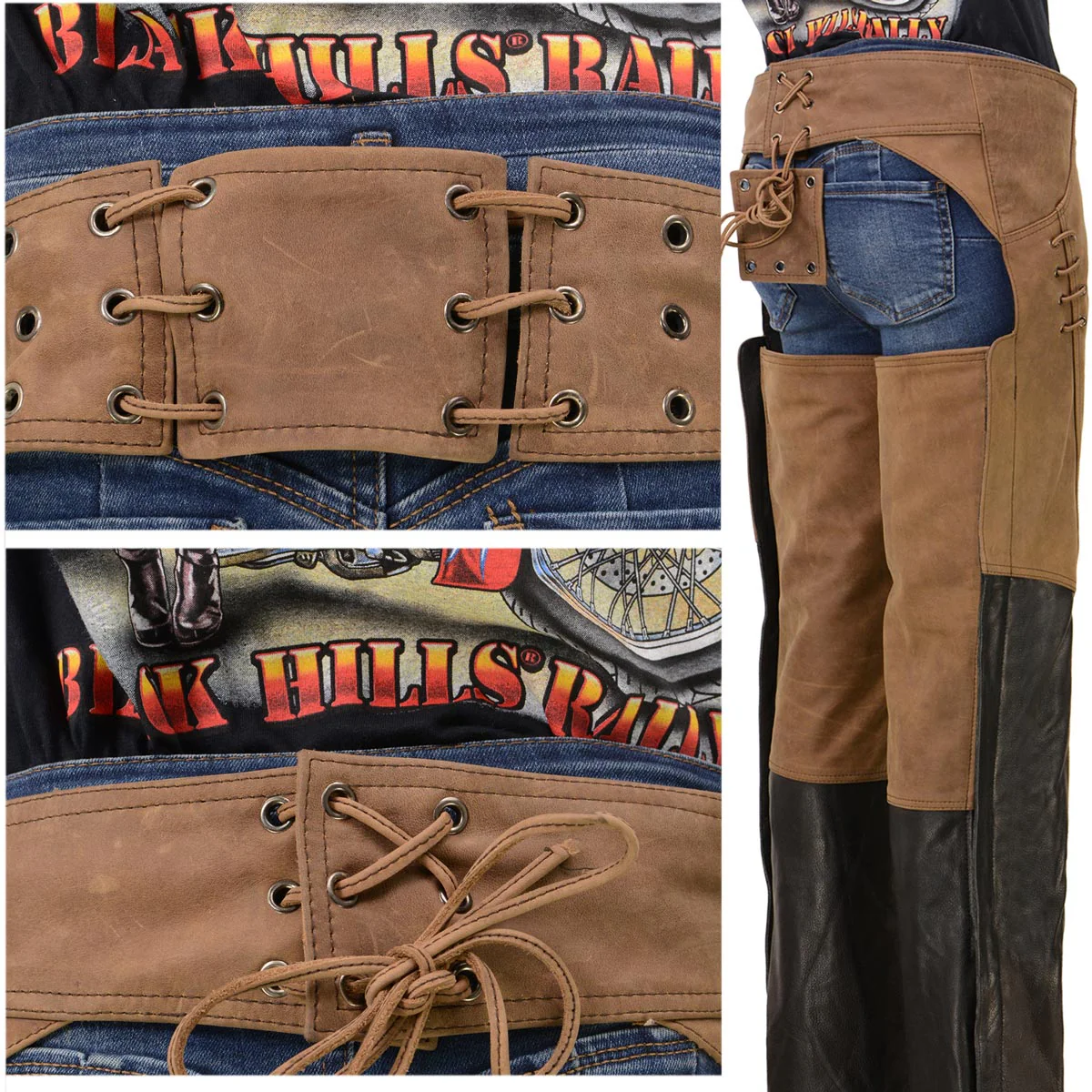 Milwaukee Leather MLL6504 Women's 2-Tone Beige with Black Motorcycle Leather Riding Chaps - Image 7