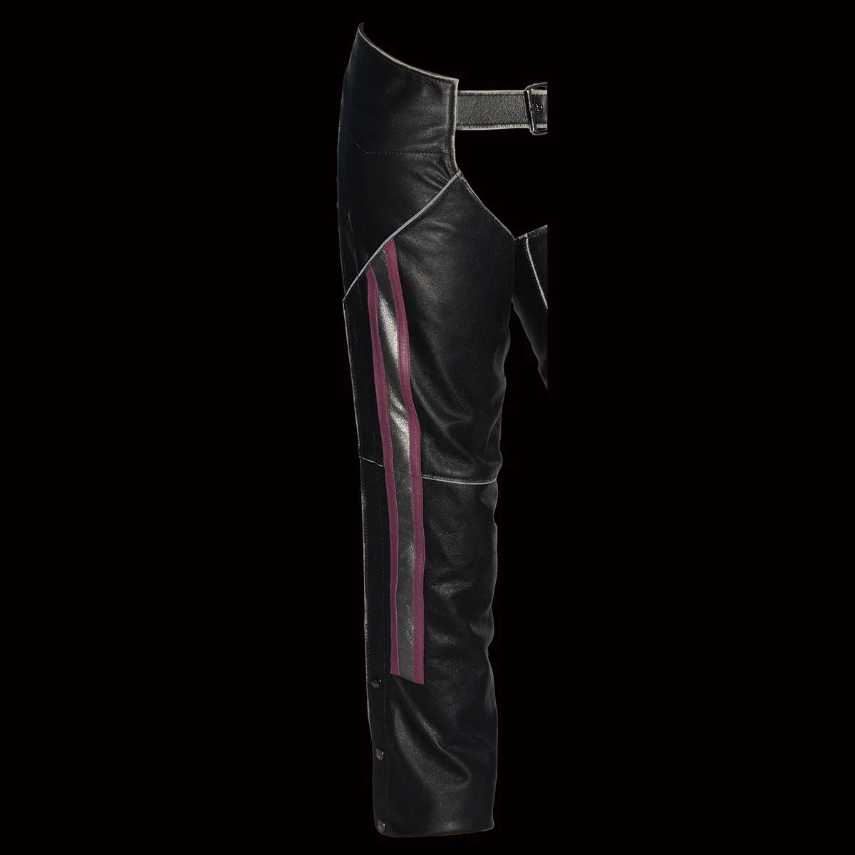 Milwaukee Leather MLL6515 Women's 'Pink Stripe' Classic Black Rub-Off Low-Rise Leather Chaps - Image 2