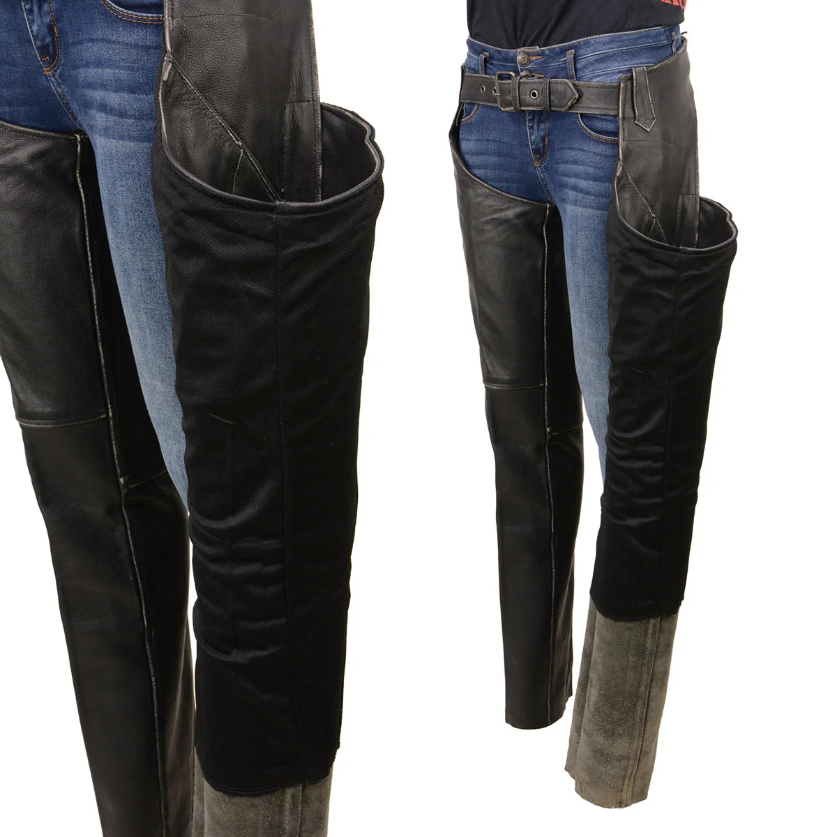 Milwaukee Leather MLL6516 Women's Classic Black Rub-Off Low Rise Premium Leather Chaps - Image 4