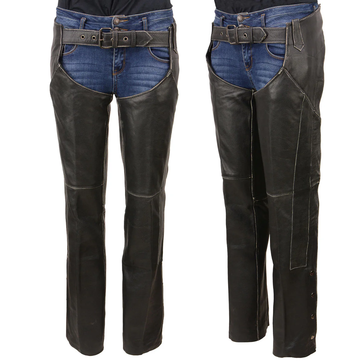 Milwaukee Leather MLL6516 Women's Classic Black Rub-Off Low Rise Premium Leather Chaps - Image 6