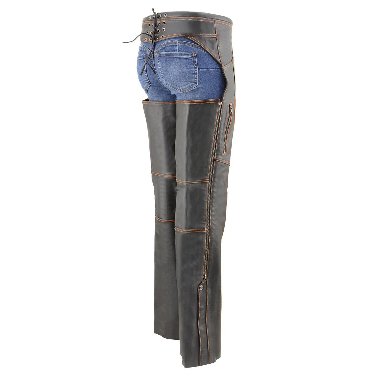 Milwaukee Leather Chaps for Women Black and Orange Premium Skin Laser Cut Accent Stitching Motorcycle Chap- MLL6525 - Image 5