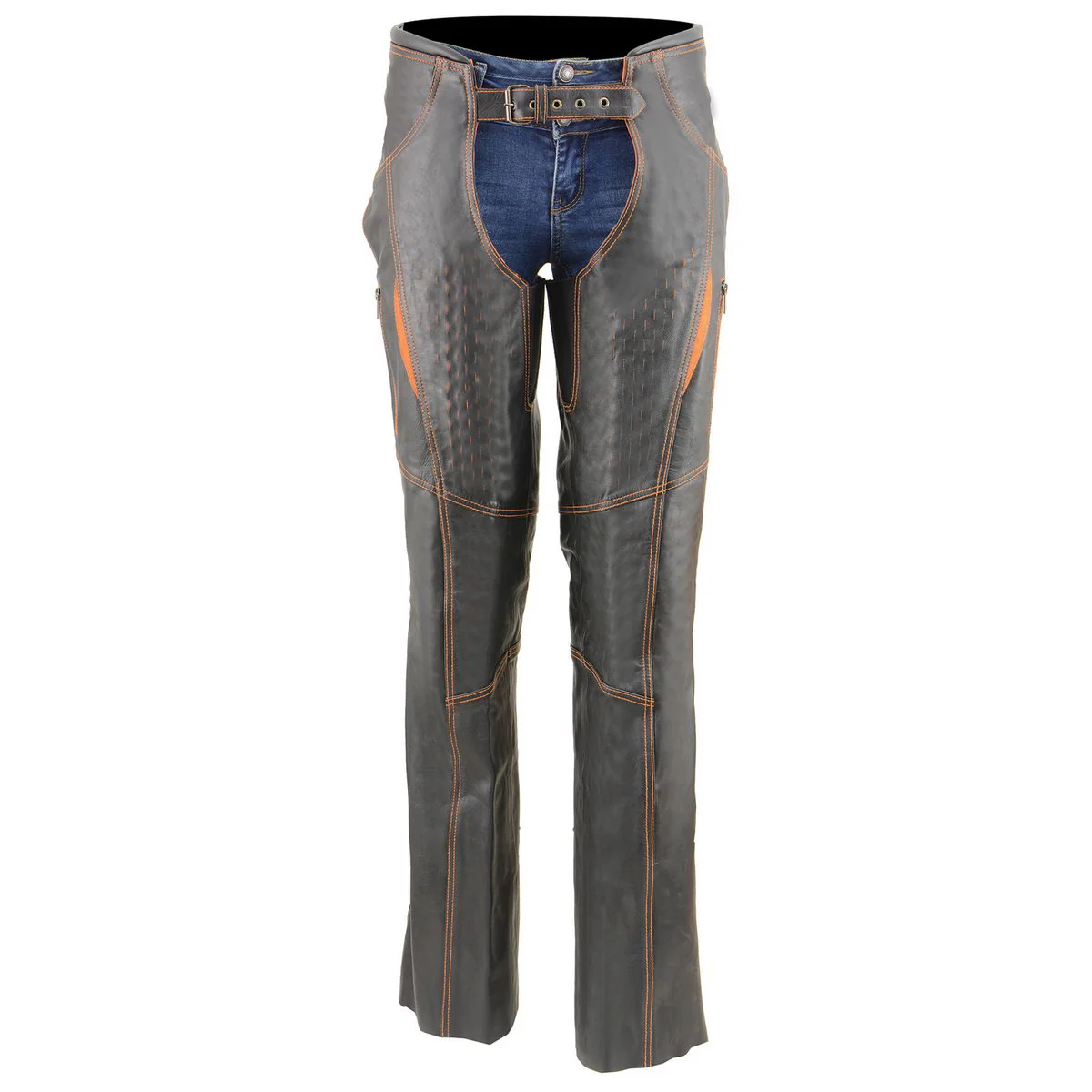 Milwaukee Leather Chaps for Women Black and Orange Premium Skin Laser Cut Accent Stitching Motorcycle Chap- MLL6525 - Image 6