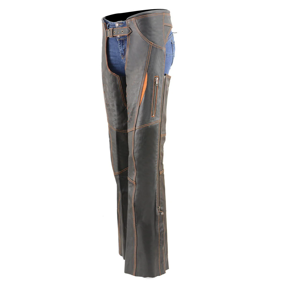 Milwaukee Leather Chaps for Women Black and Orange Premium Skin Laser Cut Accent Stitching Motorcycle Chap- MLL6525 - Image 7