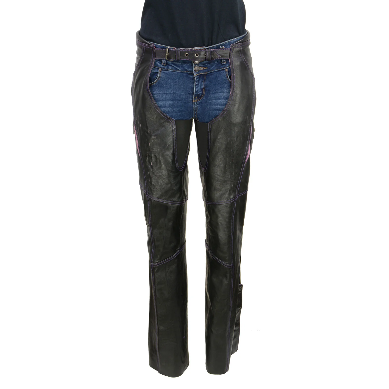 Milwaukee Leather Chaps for Women Black and Purple Premium Skin Laser Cut Accent Stitching Motorcycle Chap- MLL6525 - Image 10
