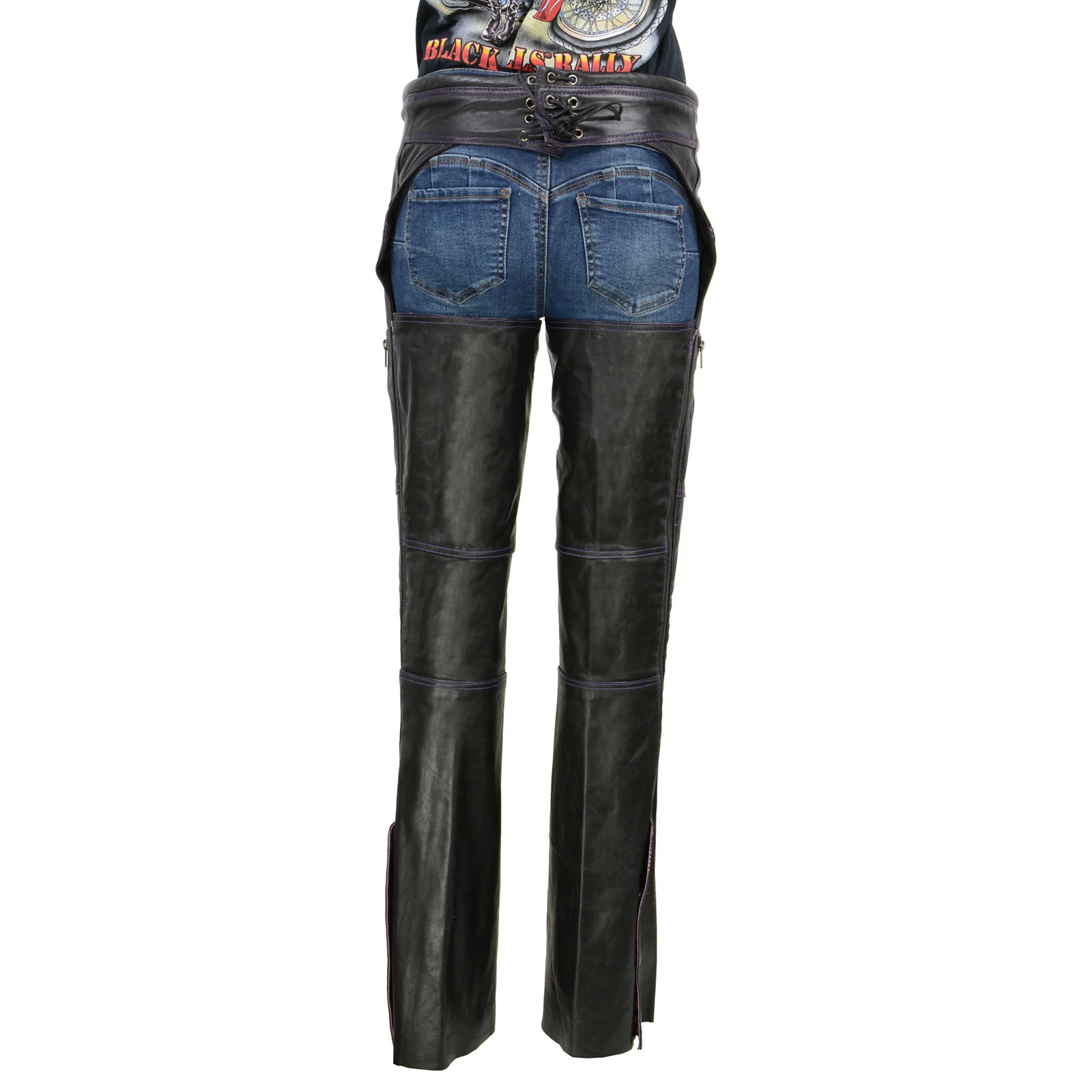 Milwaukee Leather Chaps for Women Black and Purple Premium Skin Laser Cut Accent Stitching Motorcycle Chap- MLL6525 - Image 6