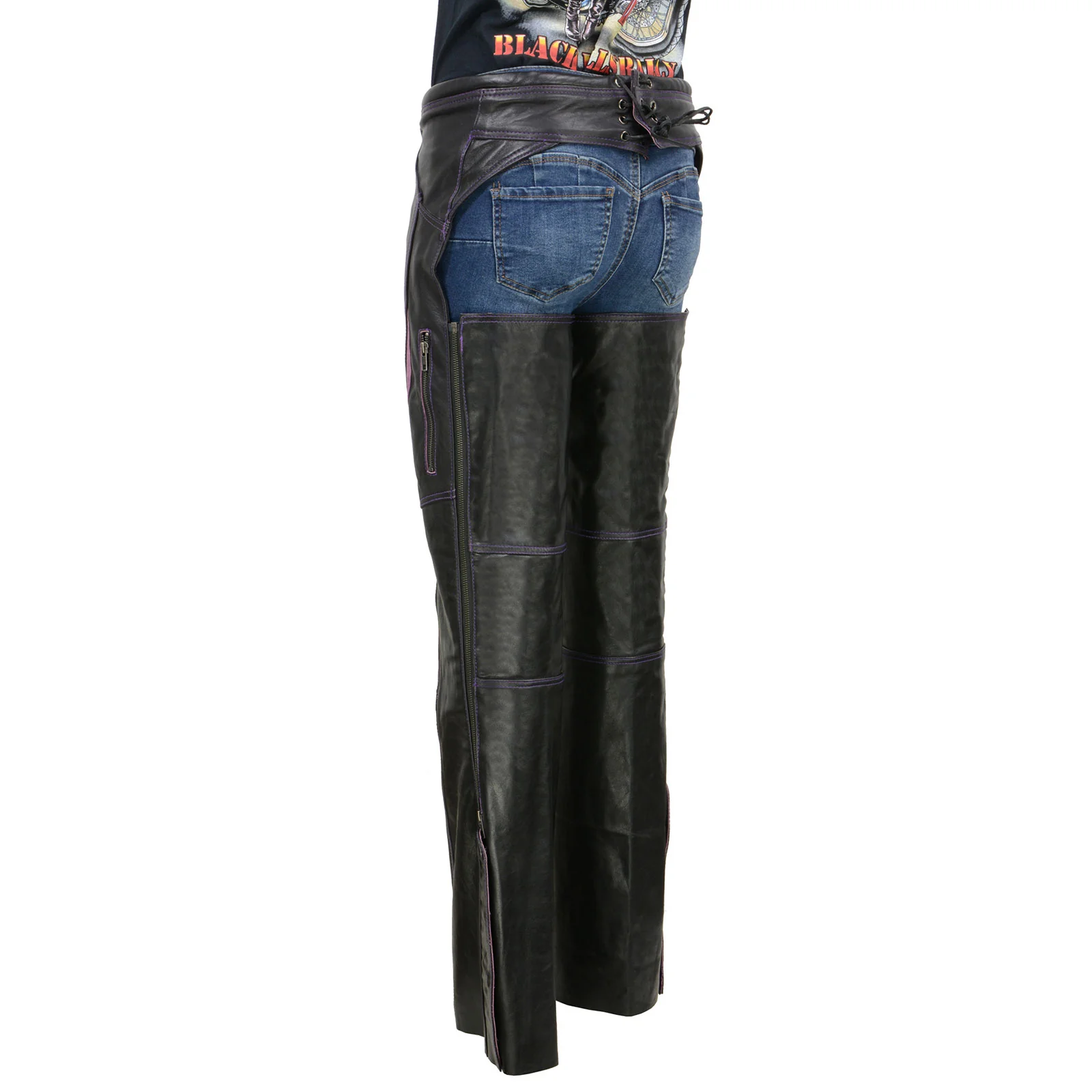 Milwaukee Leather Chaps for Women Black and Purple Premium Skin Laser Cut Accent Stitching Motorcycle Chap- MLL6525 - Image 7