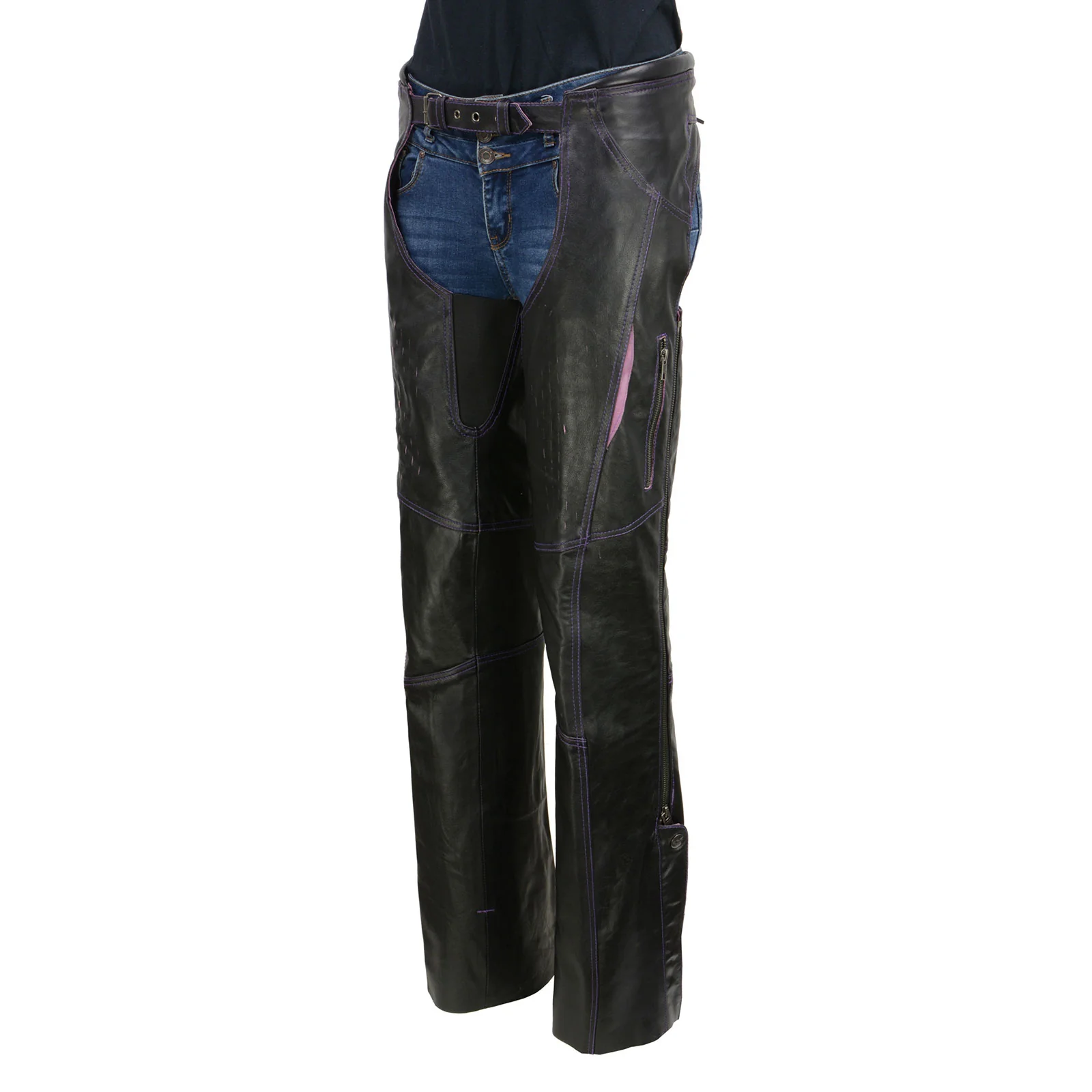 Milwaukee Leather Chaps for Women Black and Purple Premium Skin Laser Cut Accent Stitching Motorcycle Chap- MLL6525 - Image 9