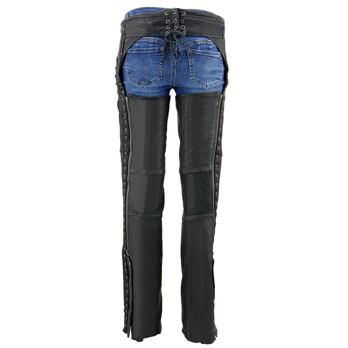 Milwaukee Leather Women's Black Lightweight Premium Goat Skin Leather Motorcycle Chaps w/ Accent Lacing -MLL6535 - Image 2