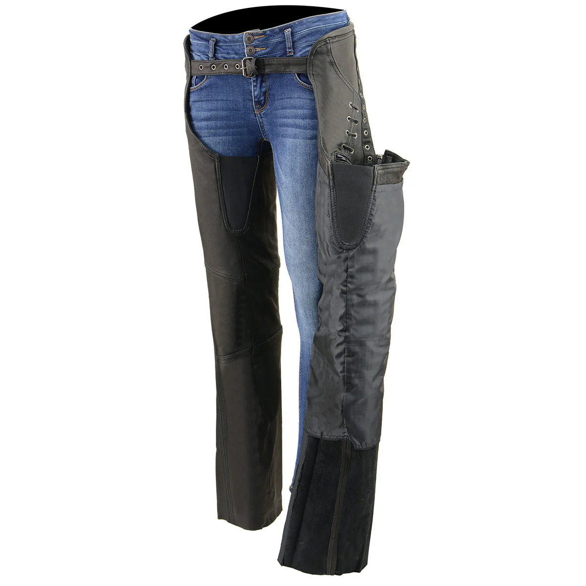 Milwaukee Leather Women's Black Lightweight Premium Goat Skin Leather Motorcycle Chaps w/ Accent Lacing -MLL6535 - Image 4