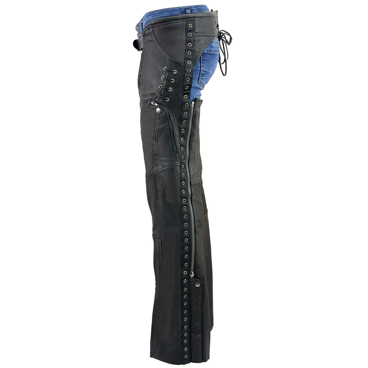 Milwaukee Leather Women's Black Lightweight Premium Goat Skin Leather Motorcycle Chaps w/ Accent Lacing -MLL6535 - Image 5