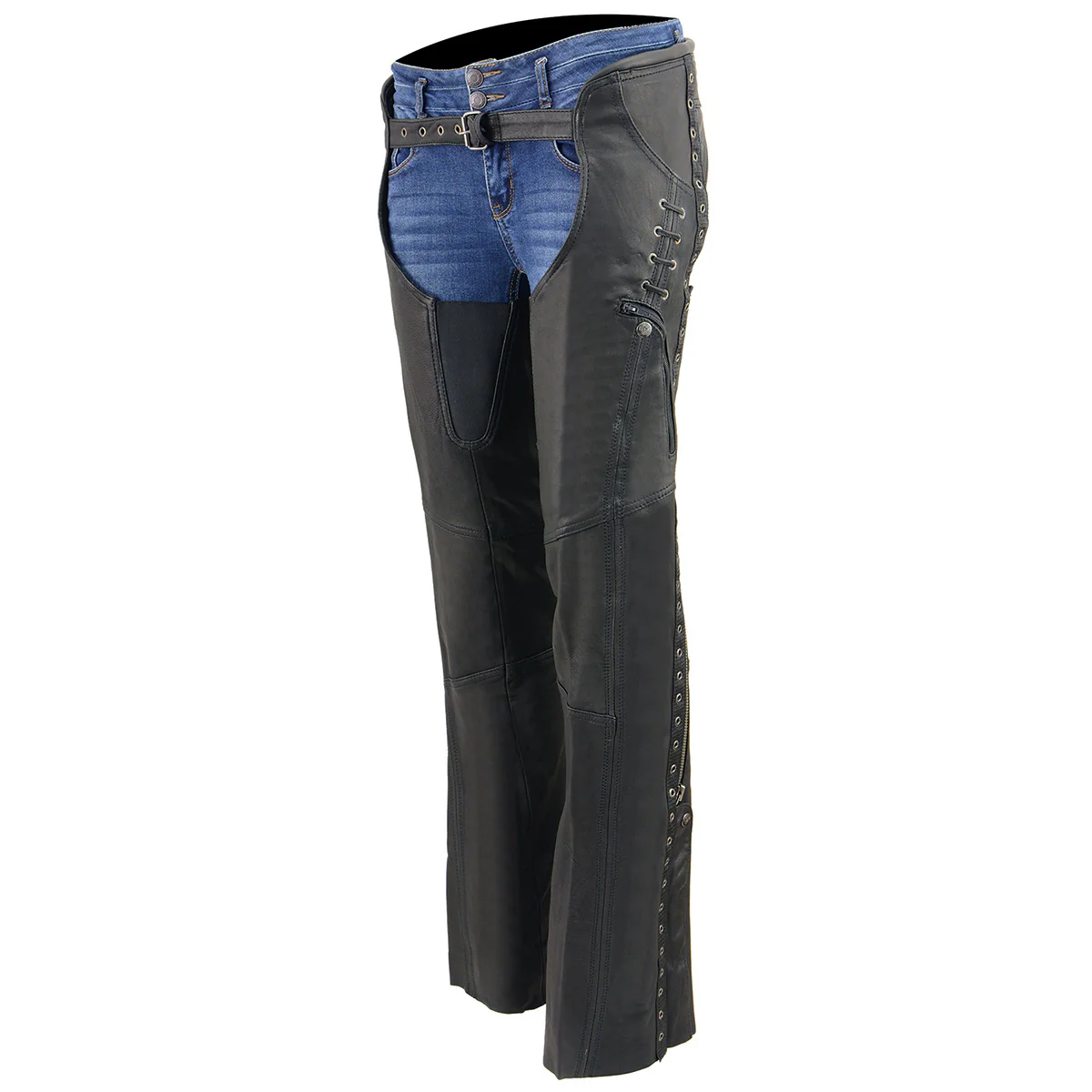 Milwaukee Leather Women's Black Lightweight Premium Goat Skin Leather Motorcycle Chaps w/ Accent Lacing -MLL6535 - Image 7