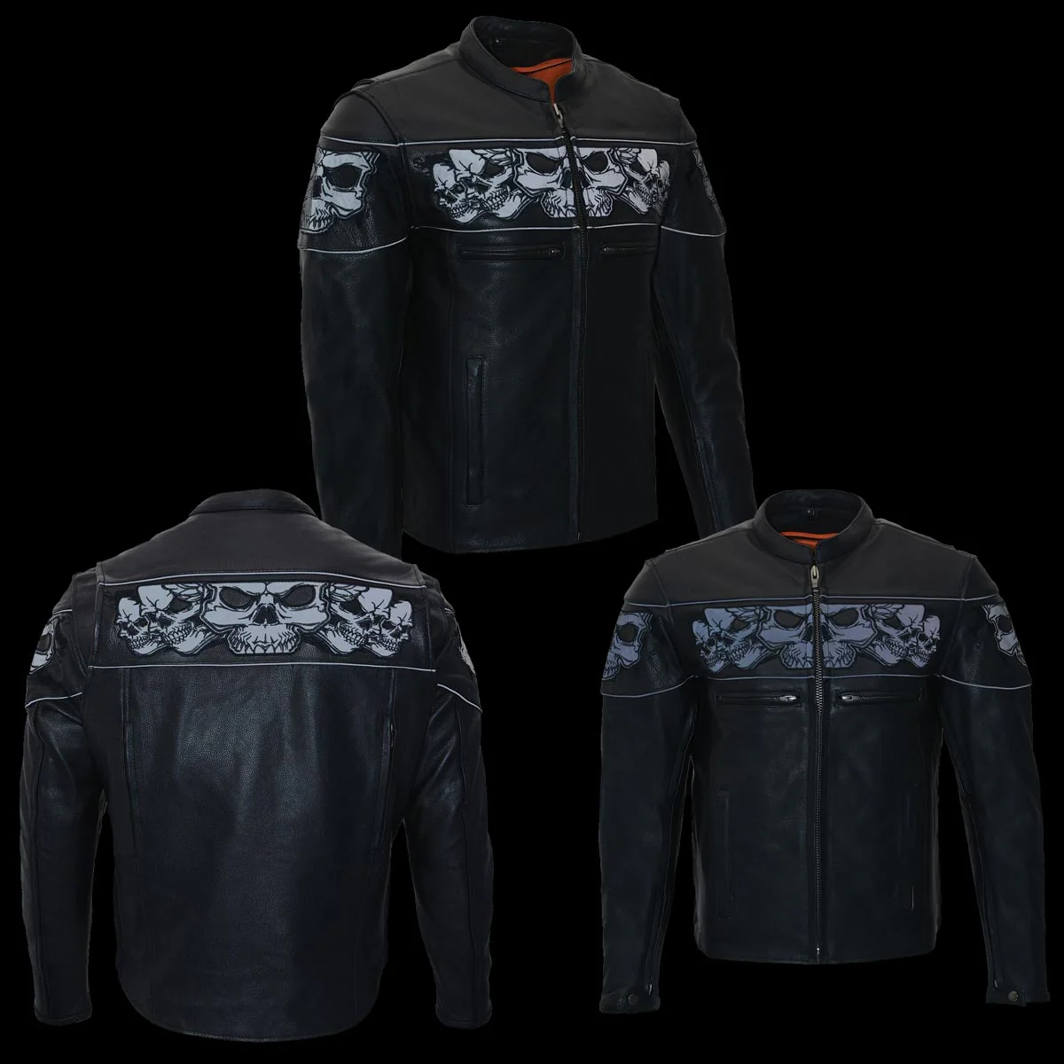 Milwaukee Leather MLM1501 Men's Reflective Skulls Premium Black Leather Motorcycle Jacket w/ Cool-Tec Treatement - Image 5