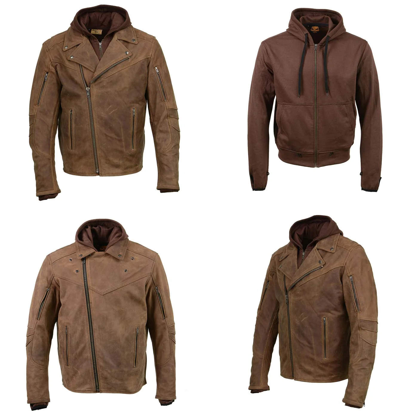 Milwaukee Leather MLM1511 Men's 'Vagabond' Vintage Crazy Horse' Brown Leather Jacket w/ Removable Hoodie - Image 11