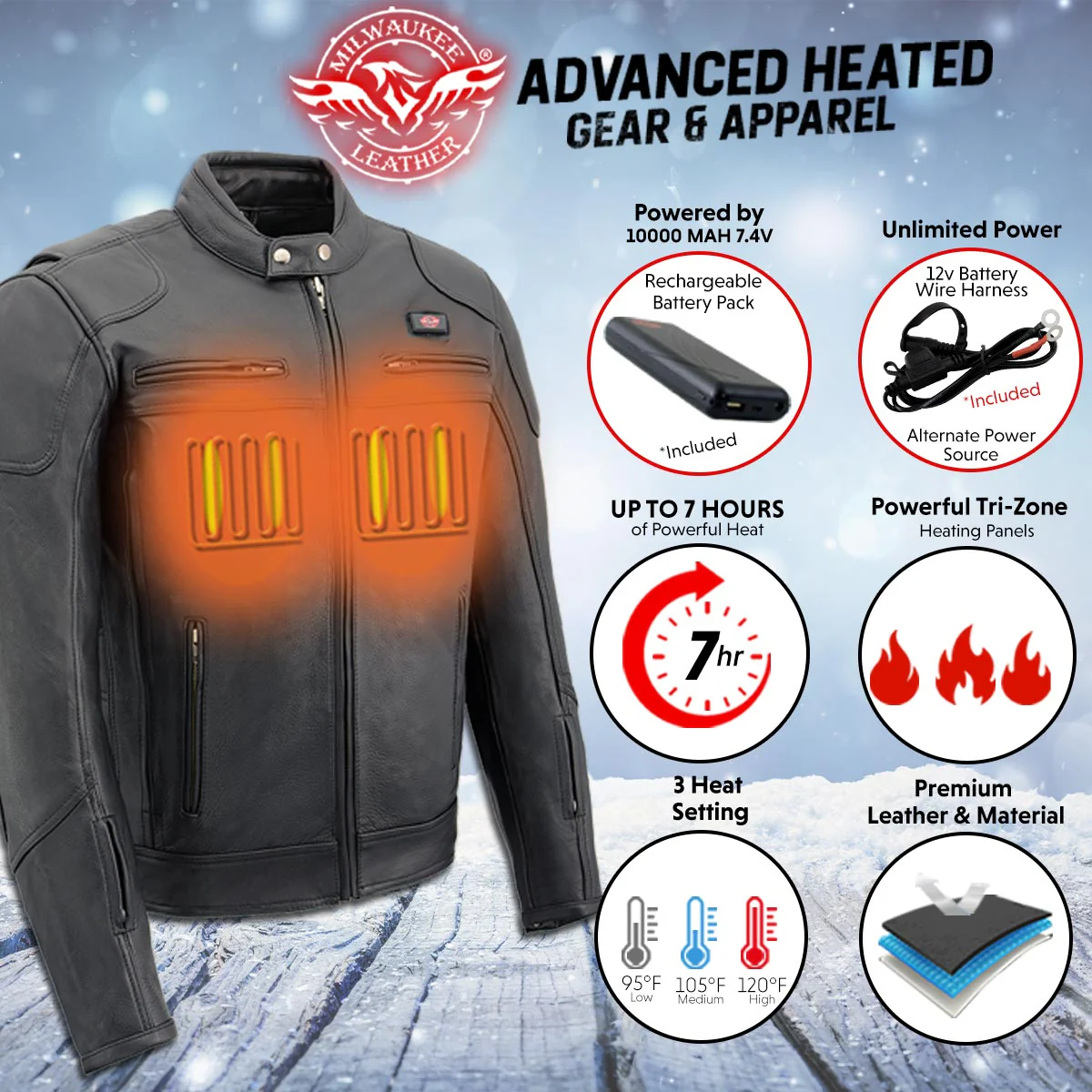 Milwaukee Leather MLM1514SET All Season Black Premium Leather Motorcycle Riders Jacket w/ Heated and Cool-Tec Technology - Image 4