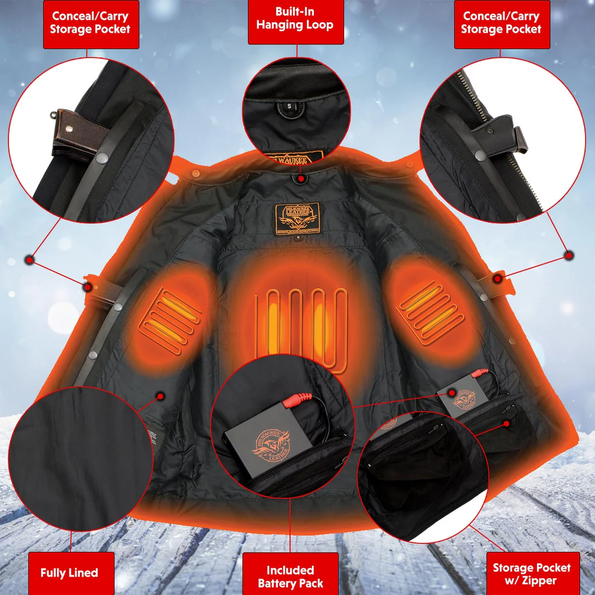 Milwaukee Leather MLM1514SET All Season Black Premium Leather Motorcycle Riders Jacket w/ Heated and Cool-Tec Technology - Image 5