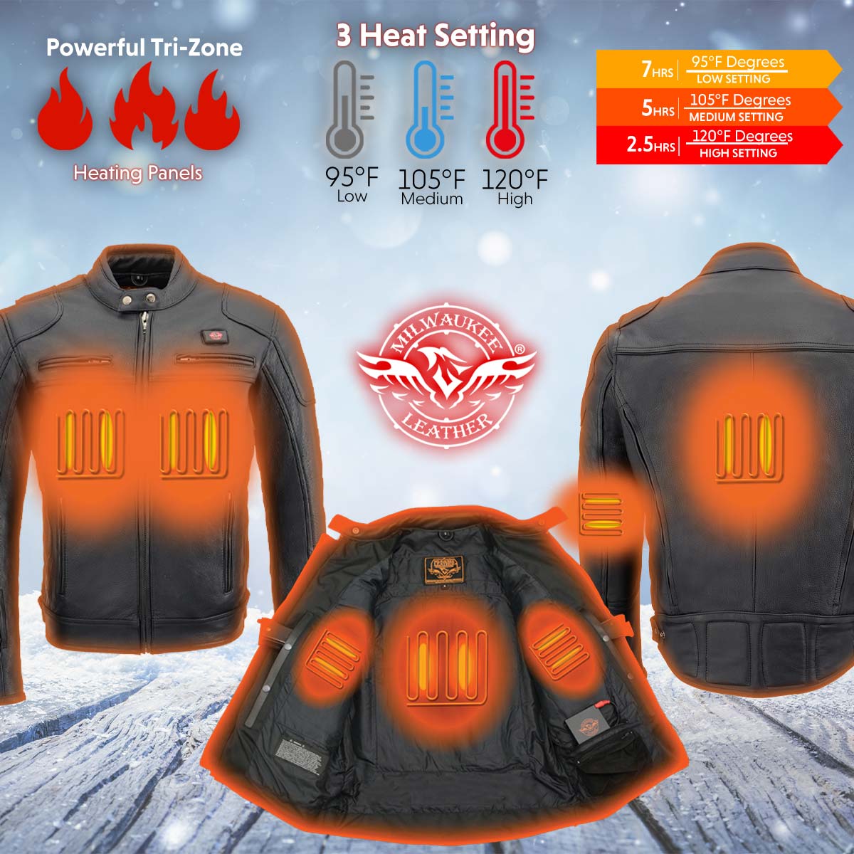 Milwaukee Leather MLM1514SET All Season Black Premium Leather Motorcycle Riders Jacket w/ Heated and Cool-Tec Technology - Image 6