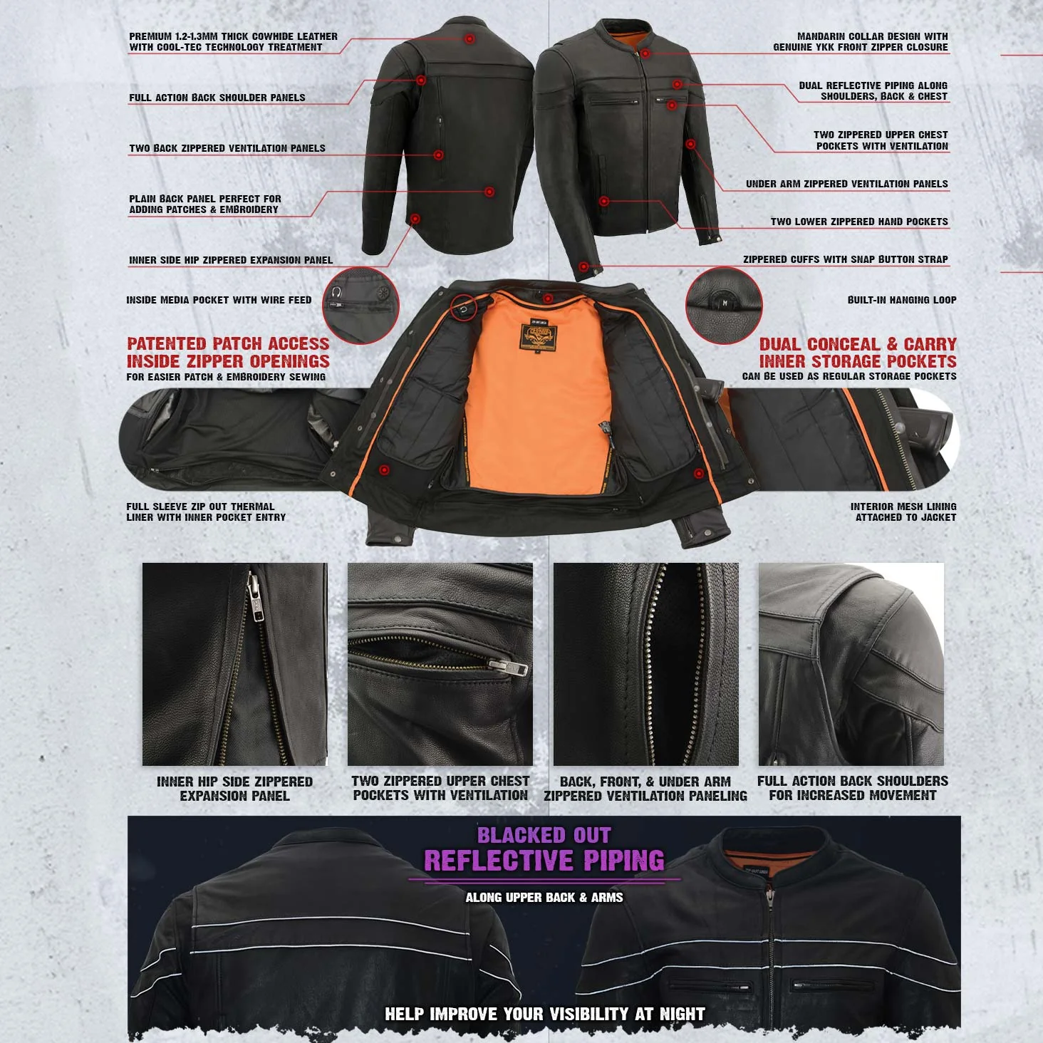 Milwaukee Leather MLM1526 Men's Stay Cool Black Premium Leather Sporty Motorcycle Jacket w/ Cool-Tec Leather Treatement - Image 4