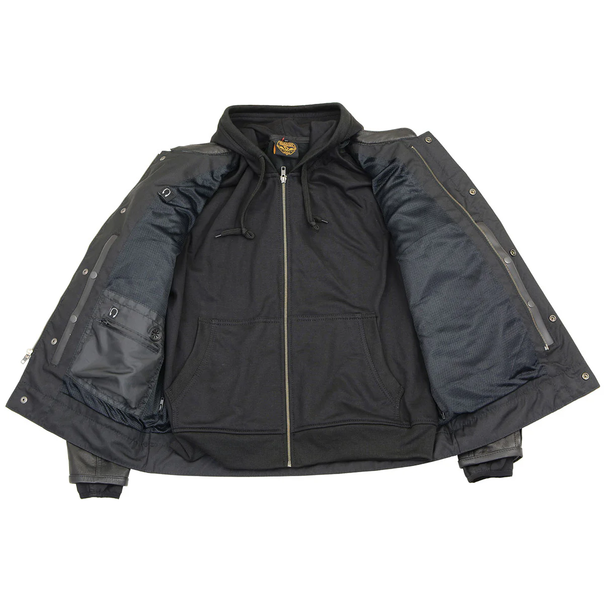 Milwaukee Leather MLM1537 Men's Black Leather ‘Utility Pocket’ Vented Jacket with Removable Hoodie - Image 5