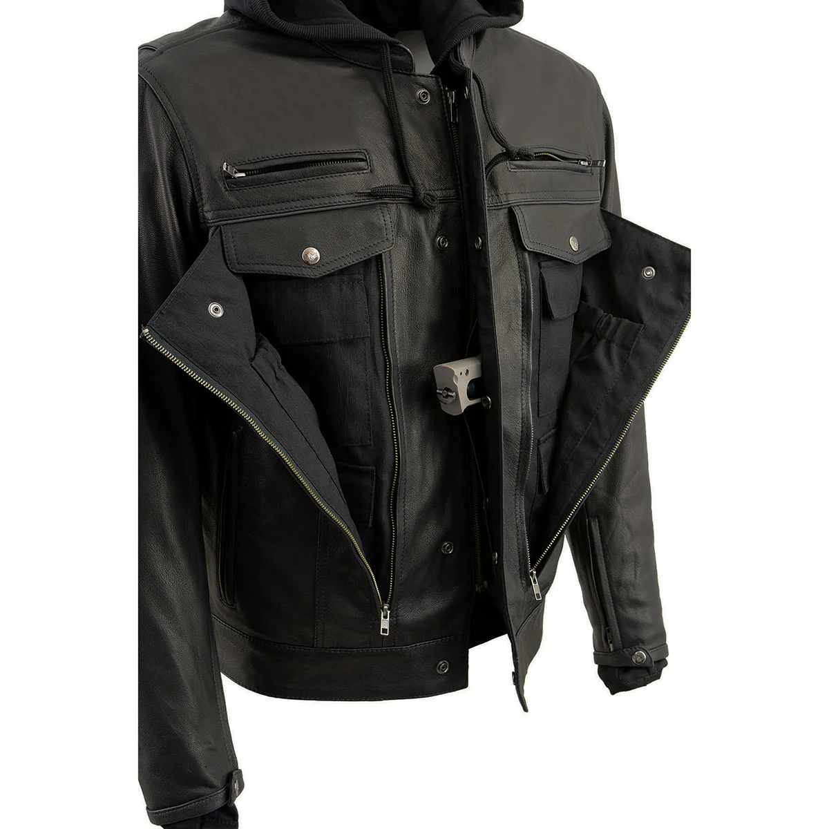 Milwaukee Leather MLM1537 Men's Black Leather ‘Utility Pocket’ Vented Jacket with Removable Hoodie - Image 6